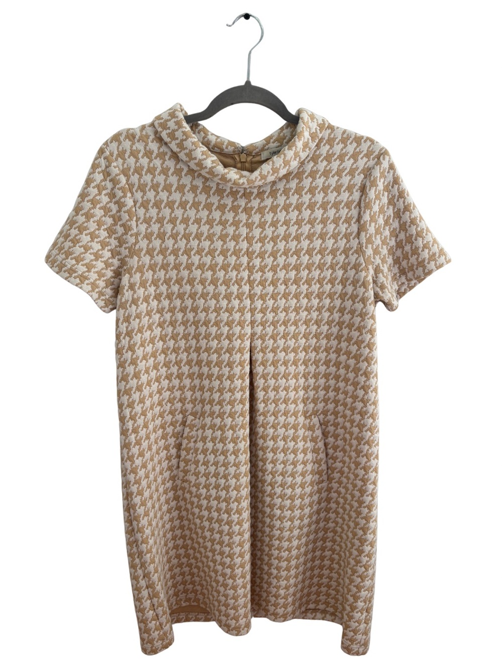 Tyler Boe Short Sleeve Houndstooth Dress - Cream & Tan - Picture 2 of 6